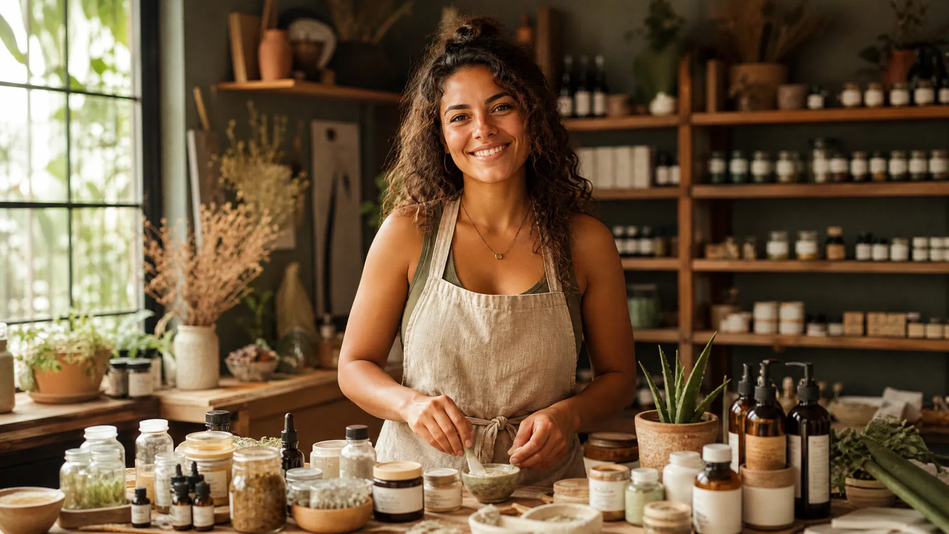 A maker preparing natural products in her studio
